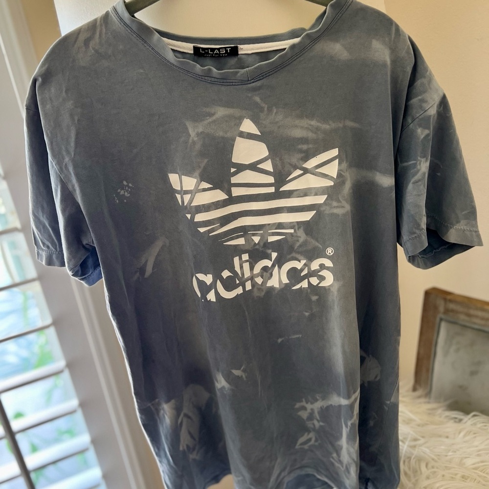 Adidas Men's Tie-Dye Blue Gray Graphic Tee